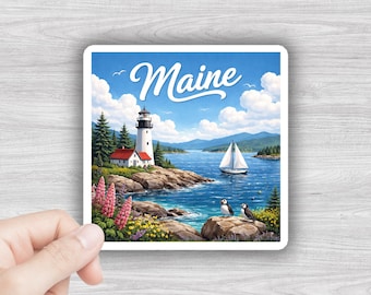 Maine Travel Magnet, Coastal Lighthouse Souvenir, Vintage Style Maine Fridge Magnet, New England Magnet