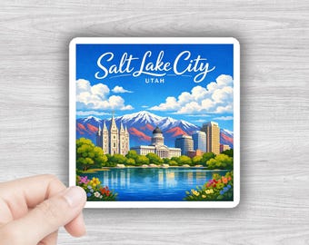Cartolina di Salt Lake City, Utah, Illustrazione di Salt Lake City, Arte di viaggio nello Utah, Cartolina di Mountain City, Souvenir di viaggio negli USA