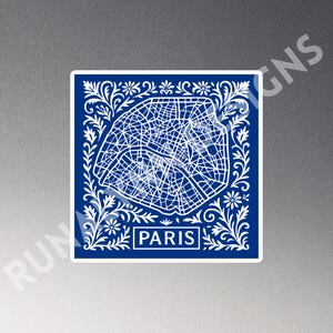 Paris Map Fridge Magnet: Blue & White Floral Souvenir