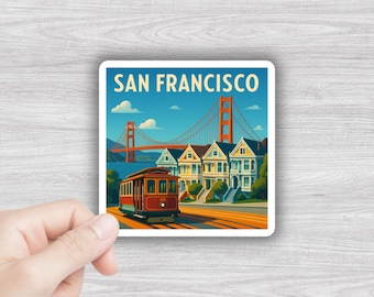 Magnete di San Francisco: Golden Gate Bridge e Painted Ladies - Regalo di viaggio in stile retrò