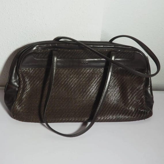 JOOP! Vintage Handtasche Damen, Dunkelbraun Leder, Geflochtene Optik, Edle Schultertasche, Designer Bag Retro, Handmade Quality, Klassisch