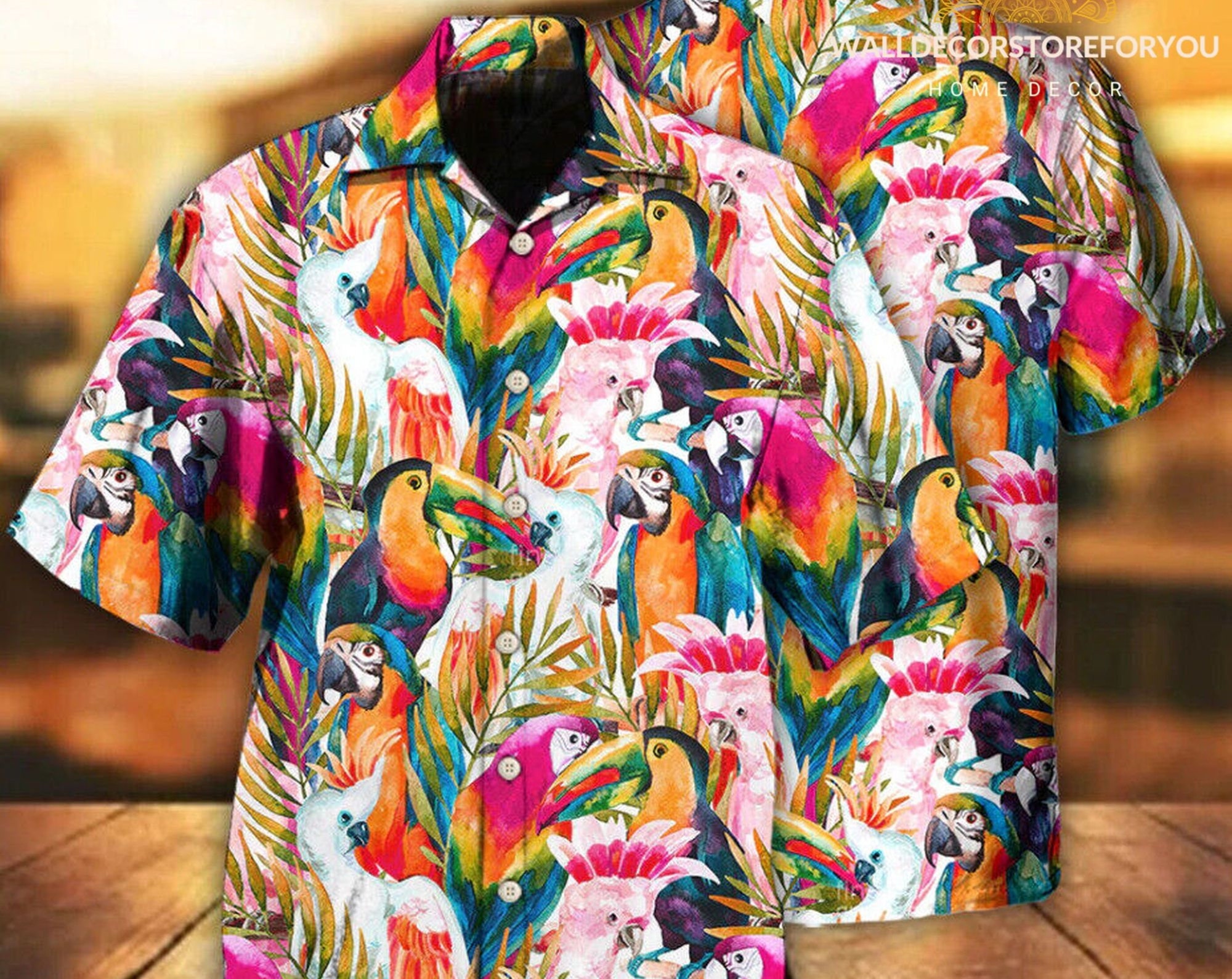 Discover Camicia Hawaiana Parrot Pappagallo Uomo Donna Bambini