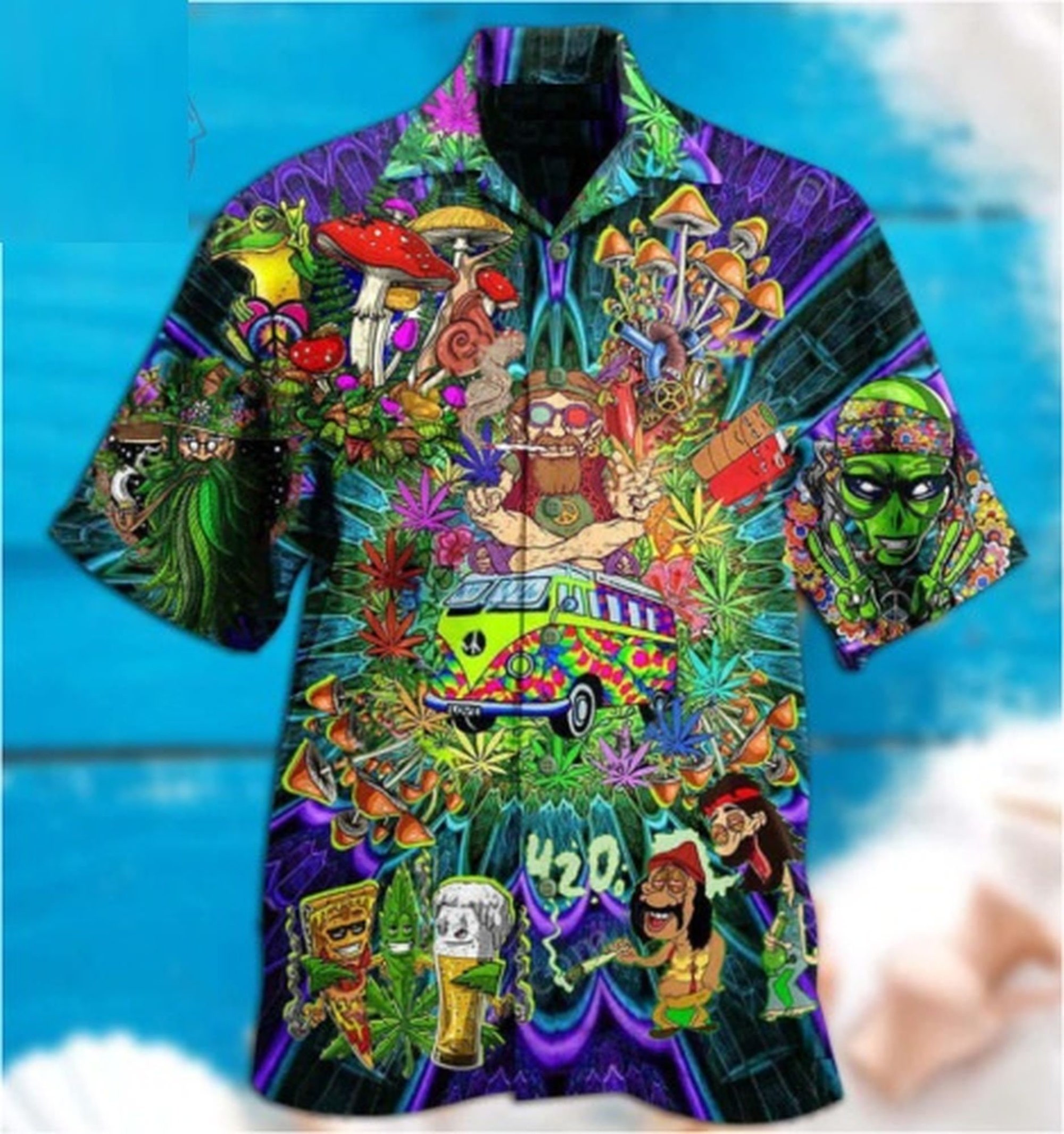 Hippie Pilz Alien Bus Hawaiian Shirt Hippie Pilz Alien Bus Hawaiian Shirt