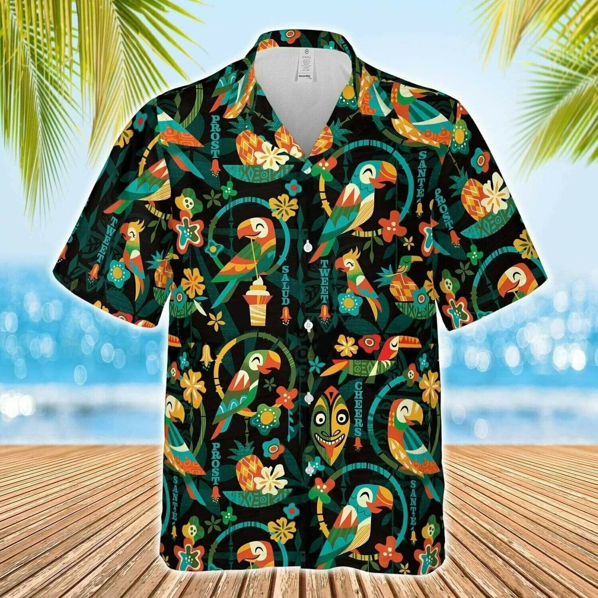 Discover Camicia Hawaiana Parrot Pappagallo Uomo Donna Bambini
