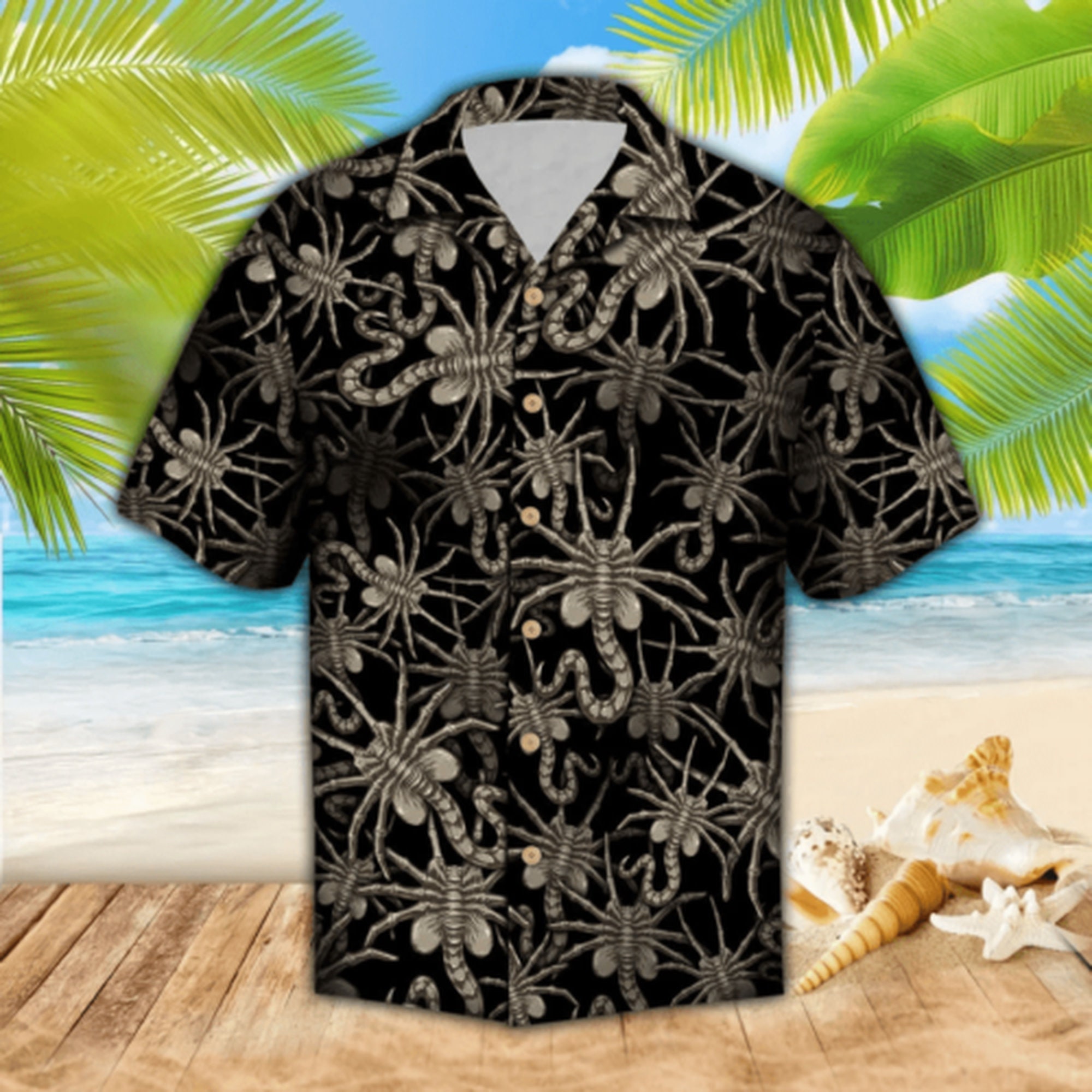 3D Alien Gesicht Hugger Hawaiian Shirt 3D Alien Gesicht Hugger Hawaiian Shirt