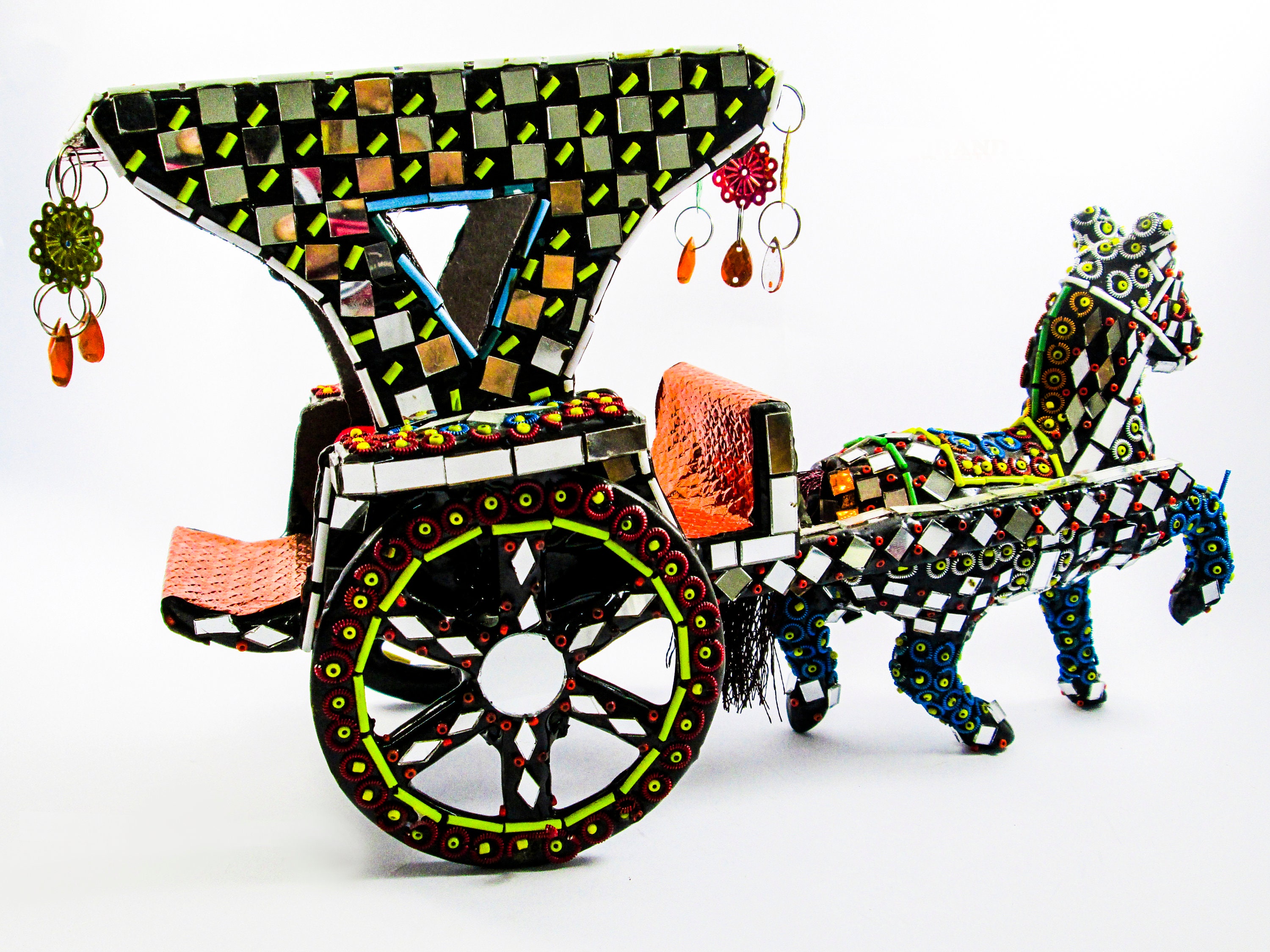 Glass Work Horse Cart Handmade Horse Cart Truck Art Eastern Animal 