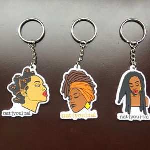 Natural Hair Keychains | Set of 3 Nat•(YOU)•ral Silicone Keychain | Keychain for Her | Black Girl Keychain | Natural Hair Key Rings