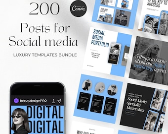 200 postów w mediach społecznościowych agencji marketingu cyfrowego Canva Agencja marketingowa | Pakiet marketingowy, zestaw do budowania marki | Szablon marketingowy instagram