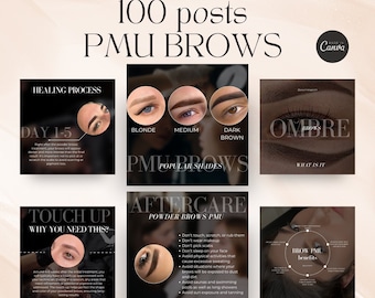 PMU brows instagram template,  Microblading Instagram canva Template, Permanent makeup posts and stories, PMU Brows artist, brow tattoo
