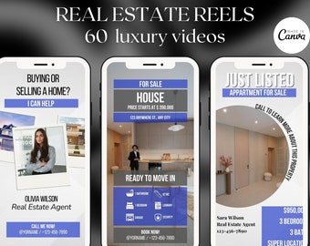 60 Real Estate Reel Templates | property video Reels blue | Real Estate marketing video reels blue