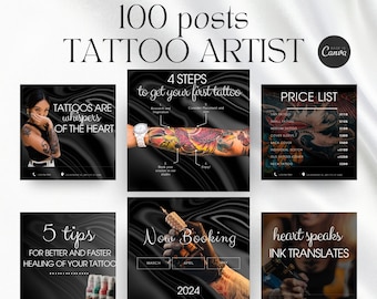 Tattoo Artist Instagram Template, Tatto canva template, Tattoo instagram posts Canva, Tattoo social media, Instagram Post For Tattoo Artist