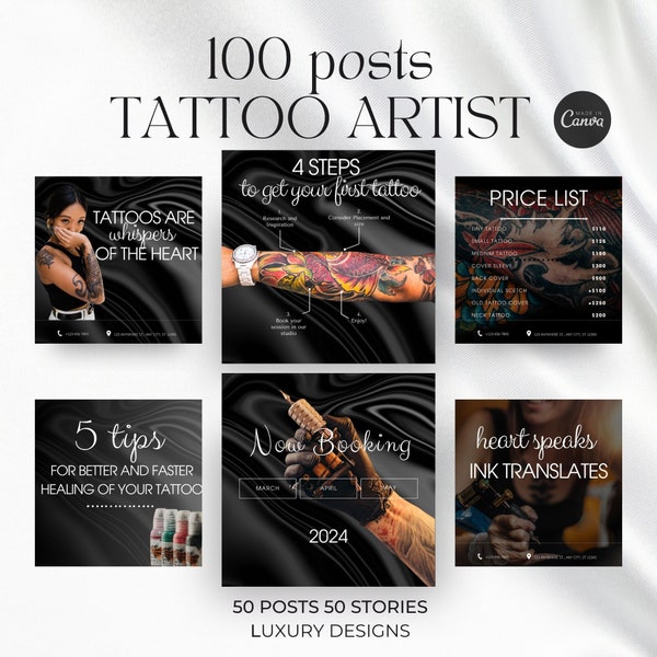 Tattoo Artist Instagram Template, Tatto canva template, Tattoo instagram posts Canva, Tattoo social media, Instagram Post For Tattoo Artist