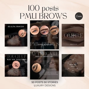 PMU brows instagram template,  Microblading Instagram canva Template, Permanent makeup posts and stories, PMU Brows artist, brow tattoo