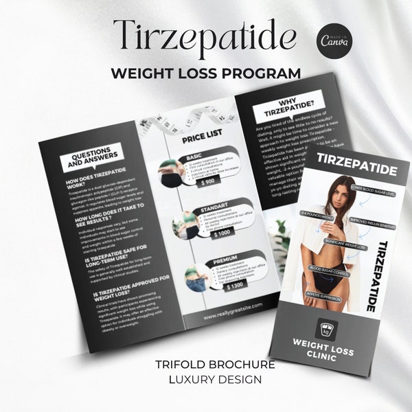 Tirzepatide Weight Loss Flyer Vorlage, Tirzepatide Trifold Broschüre Canva Vorlage, Gewichtsverlustprogramm, Tirzepatide Flyer Marketing