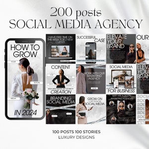 200 Agenzia di Social Media Marketing, Agenzia digitale, Agenzia di marketing/Pacchetto di marketing, kit di branding/Social media manager instagram white