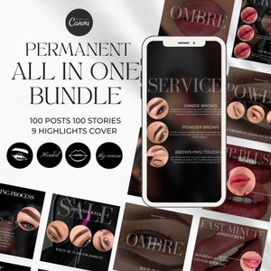 PMU brows, Lip Blush Instagram templates I Microblading Instagram,  Social Media Permanent Makeup I PMU Templates I PMU Lip Blush black