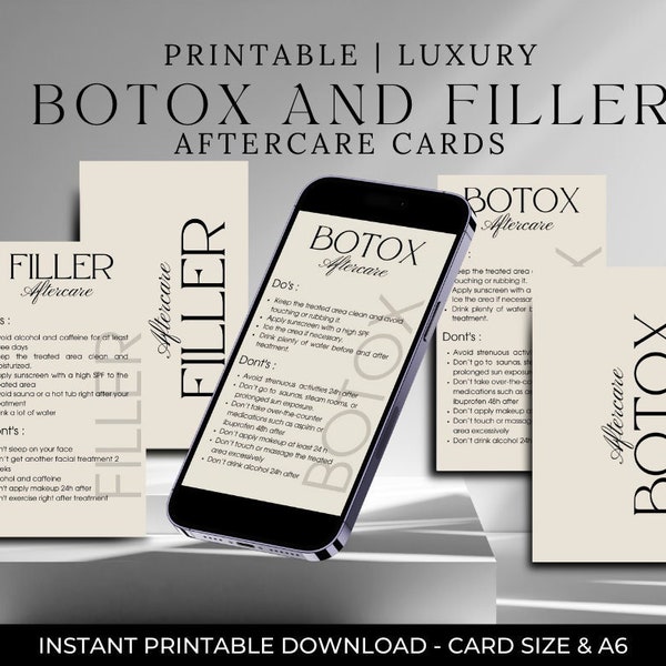 Botox and filler aftercare card, DIY Botox Aftercare card, lip filler aftercare card canva, dermal filler cards, Medspa, Esthetician