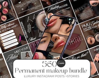 560 Permanent Makeup instagram templates bundle, PMU brows, Microblading , Lip Blush Instagram templates I eyeliner Instagram