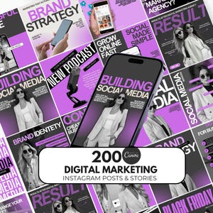 200 Digital Marketing Agency Social Media Posts, instagram purple Canva Marketing agency | Marketing bundle, branding kit| Marketing purple