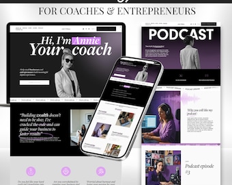 Squarespace Website Template for Coach, podcast website template, Squarespace Template for podcast, Digital Marketing Agency, Purple Website
