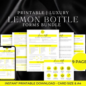 Formulaire de consentement de bouteille de citron, injections de dissolution de graisse de bouteille de citron, formulaires de traitement de bouteille de citron, cartes de suivi de bouteille de citron, formulaire de consentement