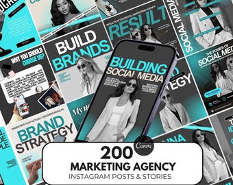 200 publicaciones en redes sociales para agencias de marketing digital / Plantillas de Canva / Diseños de Canva para agencias de marketing digital / Plantillas de marketing digital