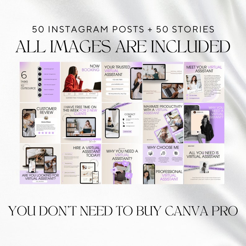 Pode incluir: Uma colagem de imagens que promovem servi&ccedil;os de assistente virtual. As imagens apresentam texto como "Agendar agora", "Seu assistente virtual de confian&ccedil;a", "Conhe&ccedil;a seu assistente virtual", "Avalia&ccedil;&atilde;o do cliente", "Tenho tempo livre esta semana para 2 novos clientes", "Contratar um assistente virtual hoje", "Por que voc&ecirc; precisa de um assistente virtual", "Por que me escolher", "Tudo o que voc&ecirc; precisa &eacute; um assistente virtual", "Est&aacute; procurando um assistente virtual?", "Maximize a produtividade com um assistente virtual", "Por que voc&ecirc; precisa de um assistente virtual?", "Assistente virtual profissional", e "6 tarefas para terceirizar". As imagens tamb&eacute;m mostram uma mulher trabalhando em um laptop e um telefone.