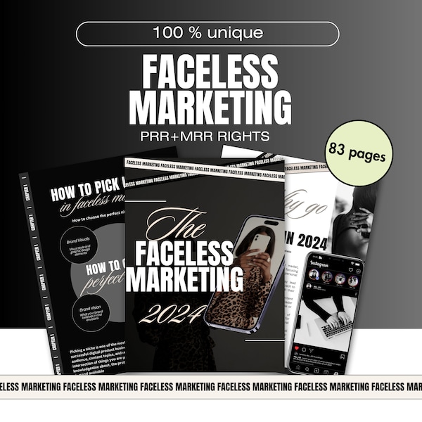 Faceless marketing ebook, faceless marketing guide, Digital Marketing Guide, MRL and PRL rights resell digital, faceless tik Tok,instagram,