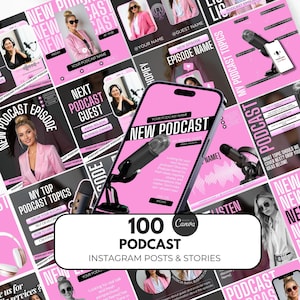 100 Podcast Instagram template canva, podcast social media, Podcast Template, Editable Template, podcast, podcast instagram posts