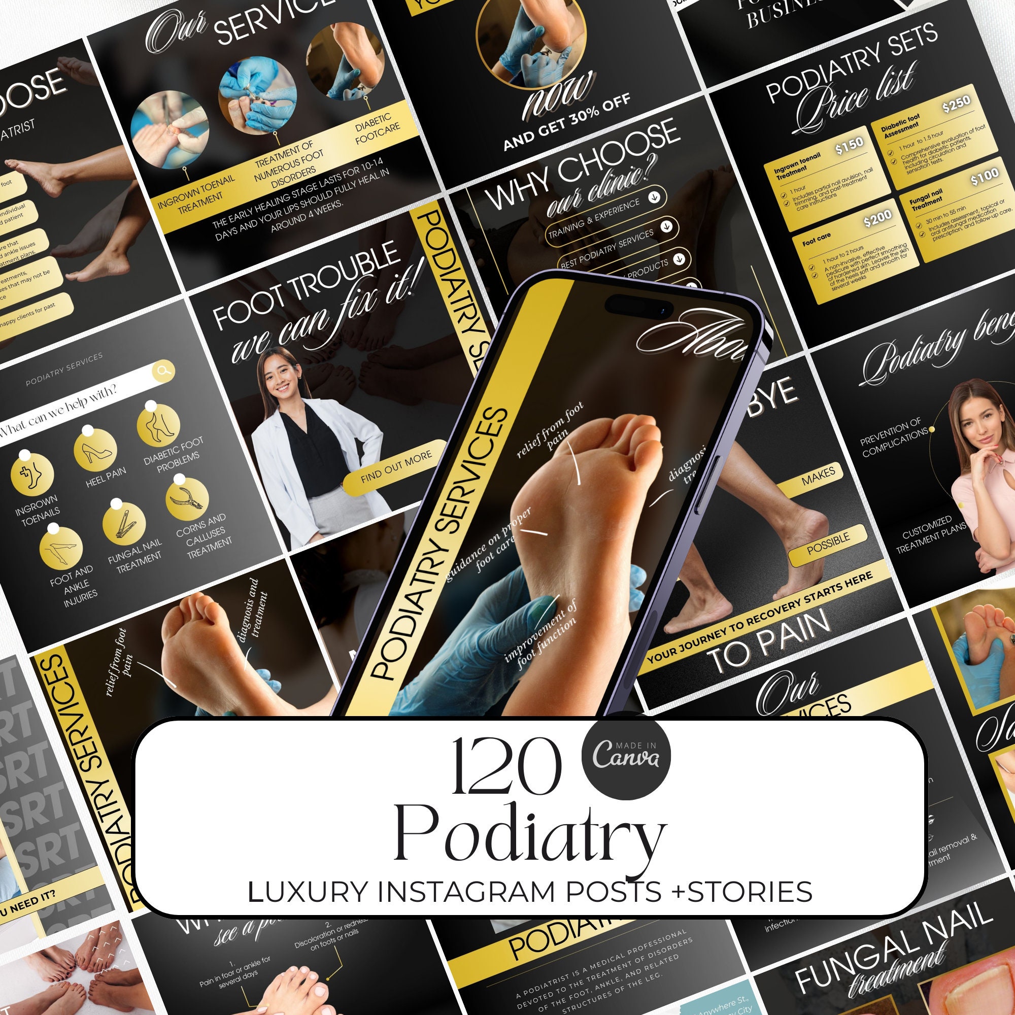 Podiatry Instagram Post Template, Podiatrist Canva Template, Foot