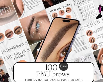 PMU brows instagram template,  Microblading brows canva Template, Permanent makeup insta posts, PMU Brows artist, brow tattoo white
