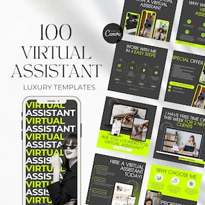 Modèle Instagram d&#39;assistant virtuel néon, assistant virtuel Canva, publication sur les réseaux sociaux d&#39;assistant virtuel, modèles VA, assistant personnel