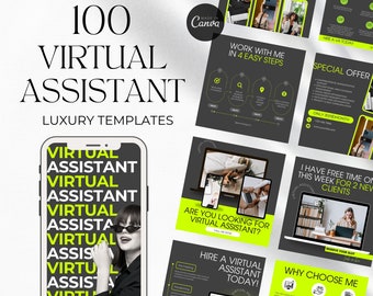 Virtual Assistant Instagram Template neon, Virtual Assistant Canva, Virtual Assistant Social Media Post, VA templates, Personal Assistant