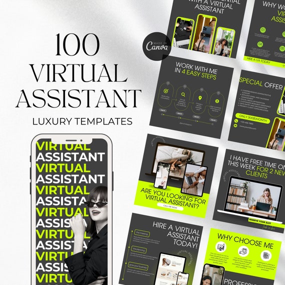 Virtual Assistant Instagram Template neon, Virtual Assistant Canva, Virtual Assistant Social Media Post, VA templates, Personal Assistant