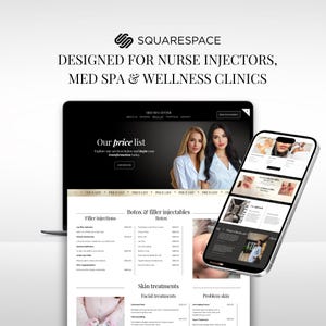 Może przedstawiać: Projekt strony internetowej dla spa medycznego lub kliniki wellness, prezentujący cennik usług takich jak Botox, iniekcje wypełniające i zabiegi pielęgnacyjne. Strona internetowa została zaprojektowana tak, aby była łatwa w użyciu i wizualnie atrakcyjna, z czystym i nowoczesnym układem.