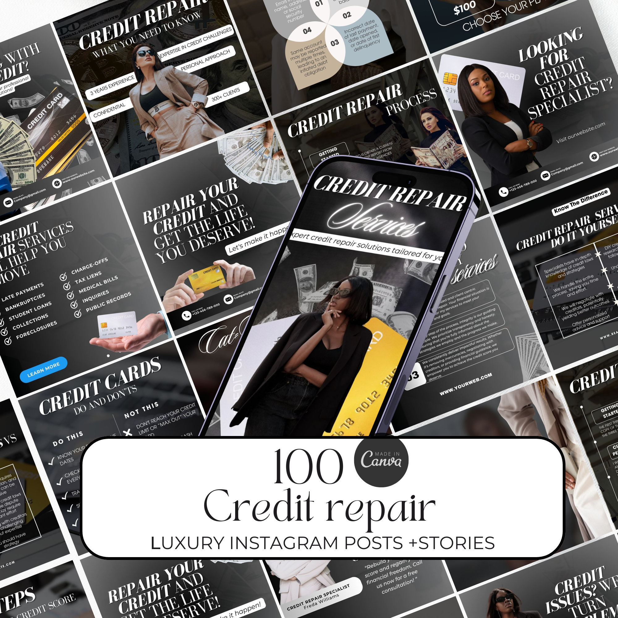 Credit repair instagram templates, Credit Repair social media Posts, Credit Repair canva template Flyers, Credit Restoration Templates