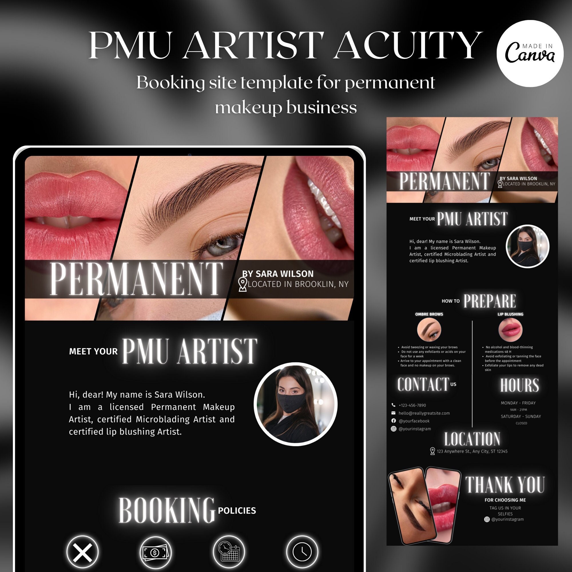 PMU Microblading Acuity Scheduling Site Template, permanent makeup acuity template, lip blushing acuity Permanent Makeup Artist