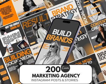 200 Social Media Marketing Agency | Canva Digital Marketing Agency| Marketing Template instagram, Instagram Templates marketing bold posts