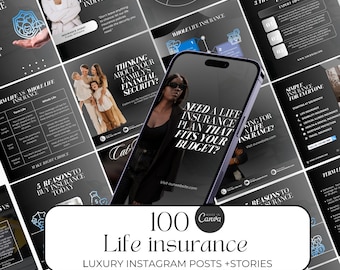 100 life Insurance instagram Templates, Life Insurance agent Instagram posts, Insurance Broker Canva Template, life Insurance canva