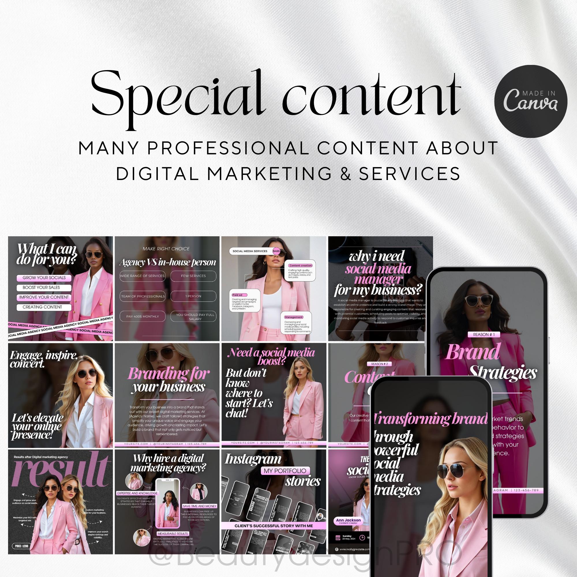 120 Digital Marketing Agency Social Media Posts Canva Pink | Social ...