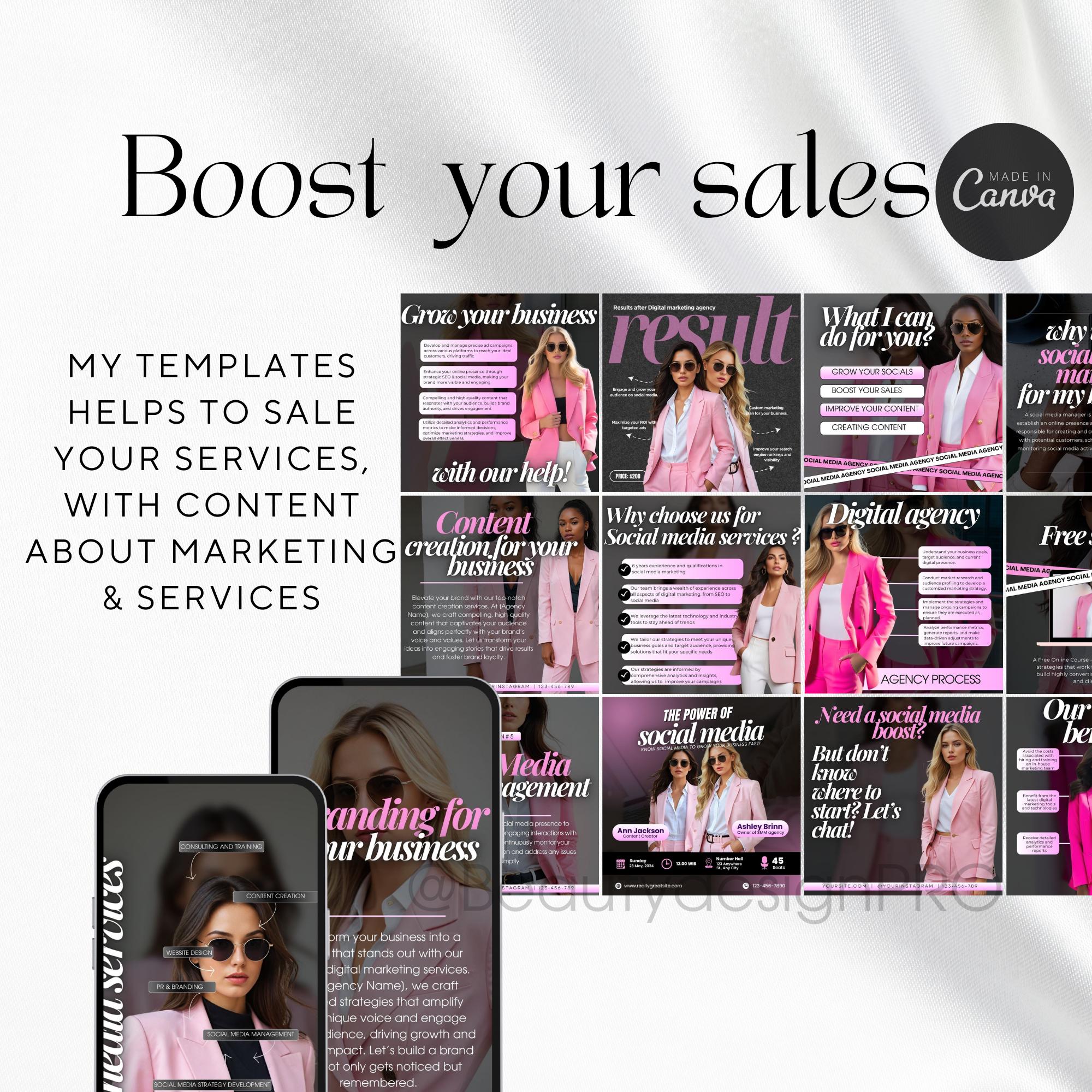 120 Digital Marketing Agency Social Media Posts Canva Pink | Social ...