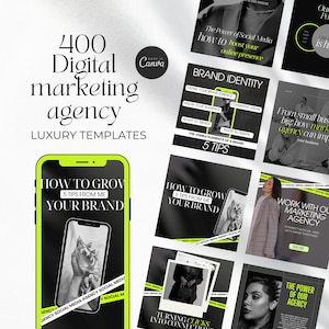 400 Digital Marketing Agency Social Media Post Canva Marketing agency | Marketing bundle, branding kit| Marketing Template instagram neon