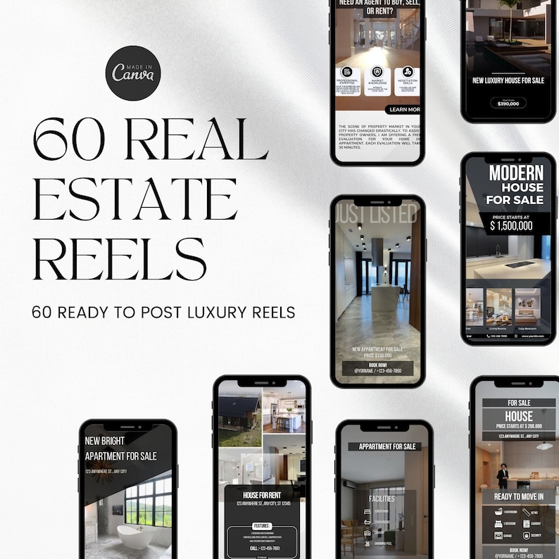 60 Real Estate Reels Videos, Realtor Vieos Marketing Posts, Realtor