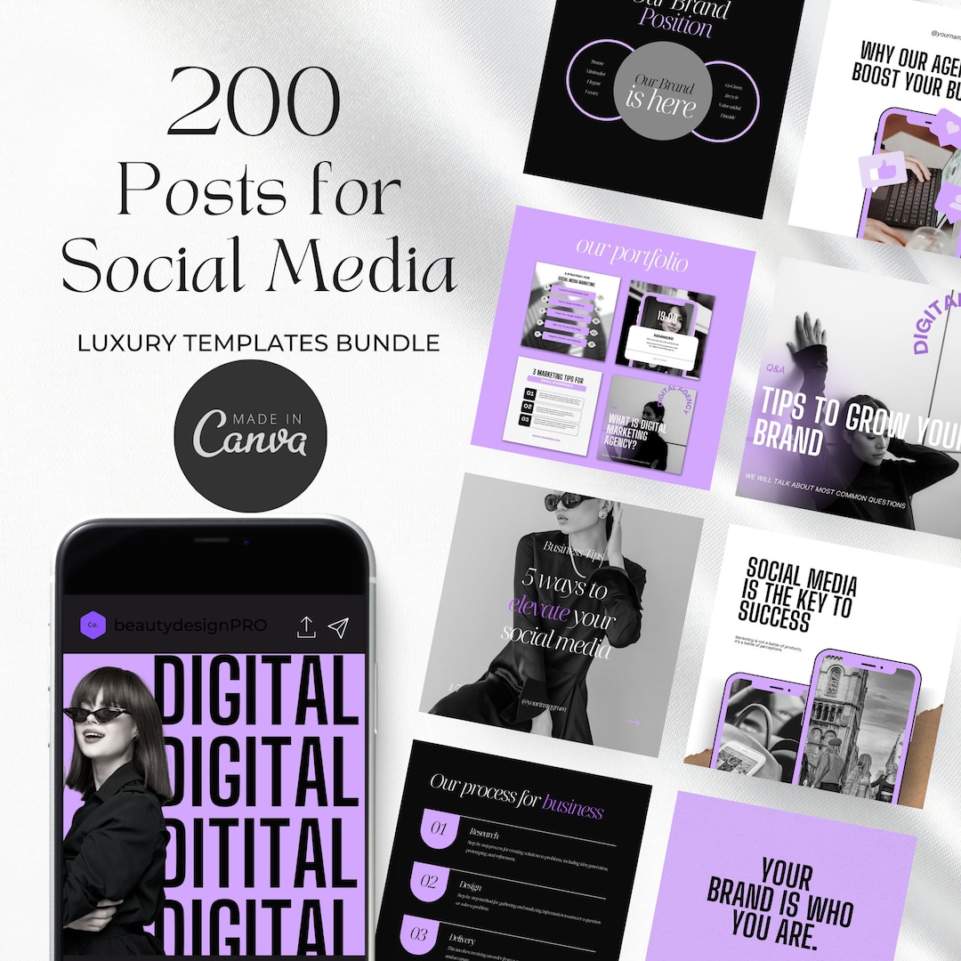 200 Digital Marketing Agency Social Media Posts Canva Purple ...