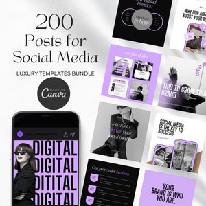 200 Digital Marketing Agency Social Media Posts Canva purple | Marketing bundle, branding kit| Marketing Template instagram