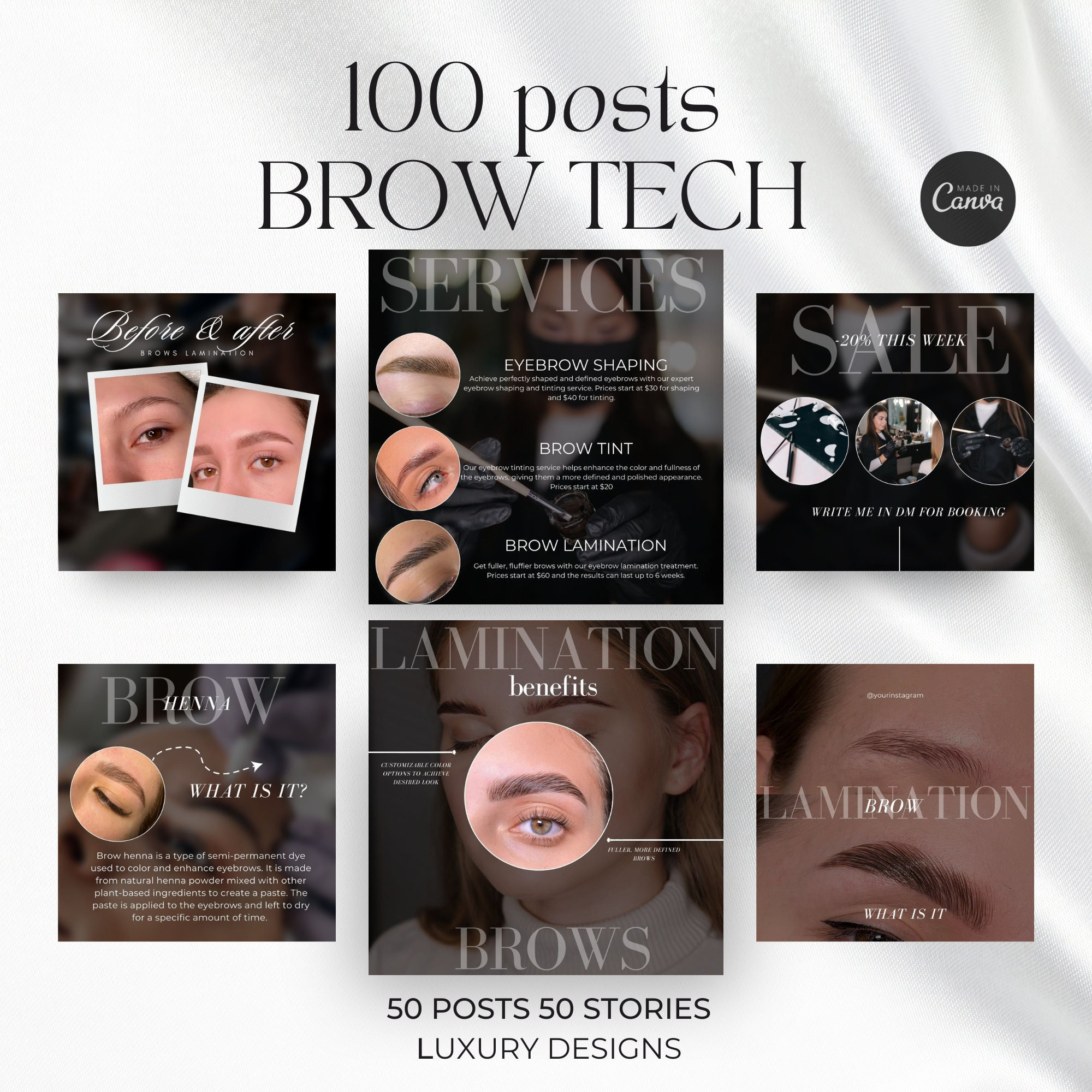 Brow Tech Instagram Canva Templates, Eyebrow Tech Templates, Brow ...