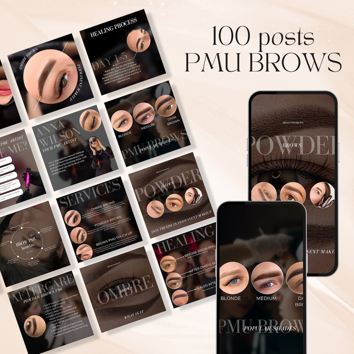 PMU Brows Instagram Template, Microblading Instagram Canva Template ...