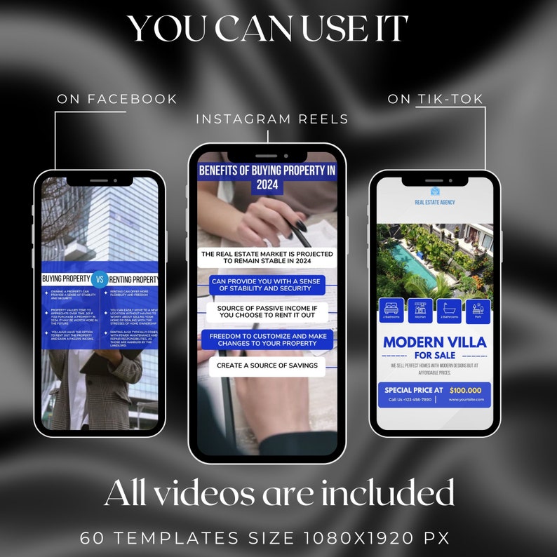 60 Real Estate Reel Templates Rieltor Tiktok and Instagram Reels Blue