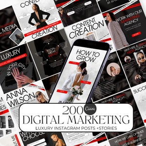 200 Digital Marketing Agenc,y Social Media post Canva Marketing agency | Marketing bundle, branding kit| Marketing Template instagram red
