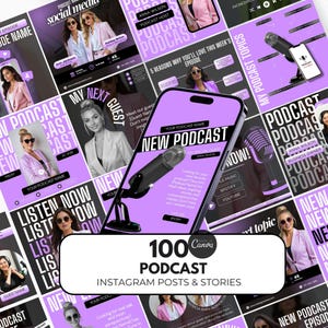 100 Podcast Instagram template canva, podcast social media, Podcast Template, Editable Template, podcast, podcast instagram posts